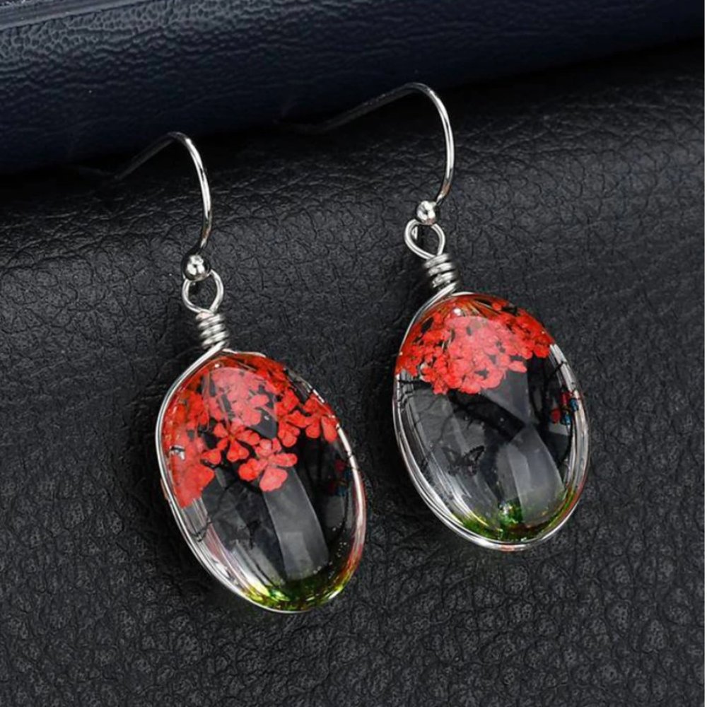 Real Dried Flower Drop Earrings